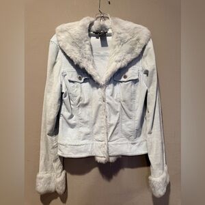 Sheri Bodell Vintage Light Blue Denim Corduroy Jacket with Fur